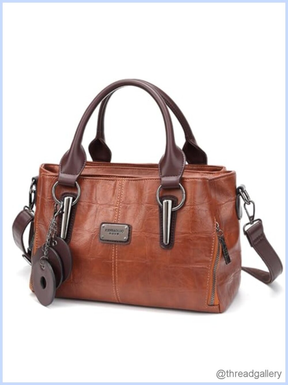 Vegan Leather Satchel Tote Bag with Compartments Adjustable Crossbody Strap